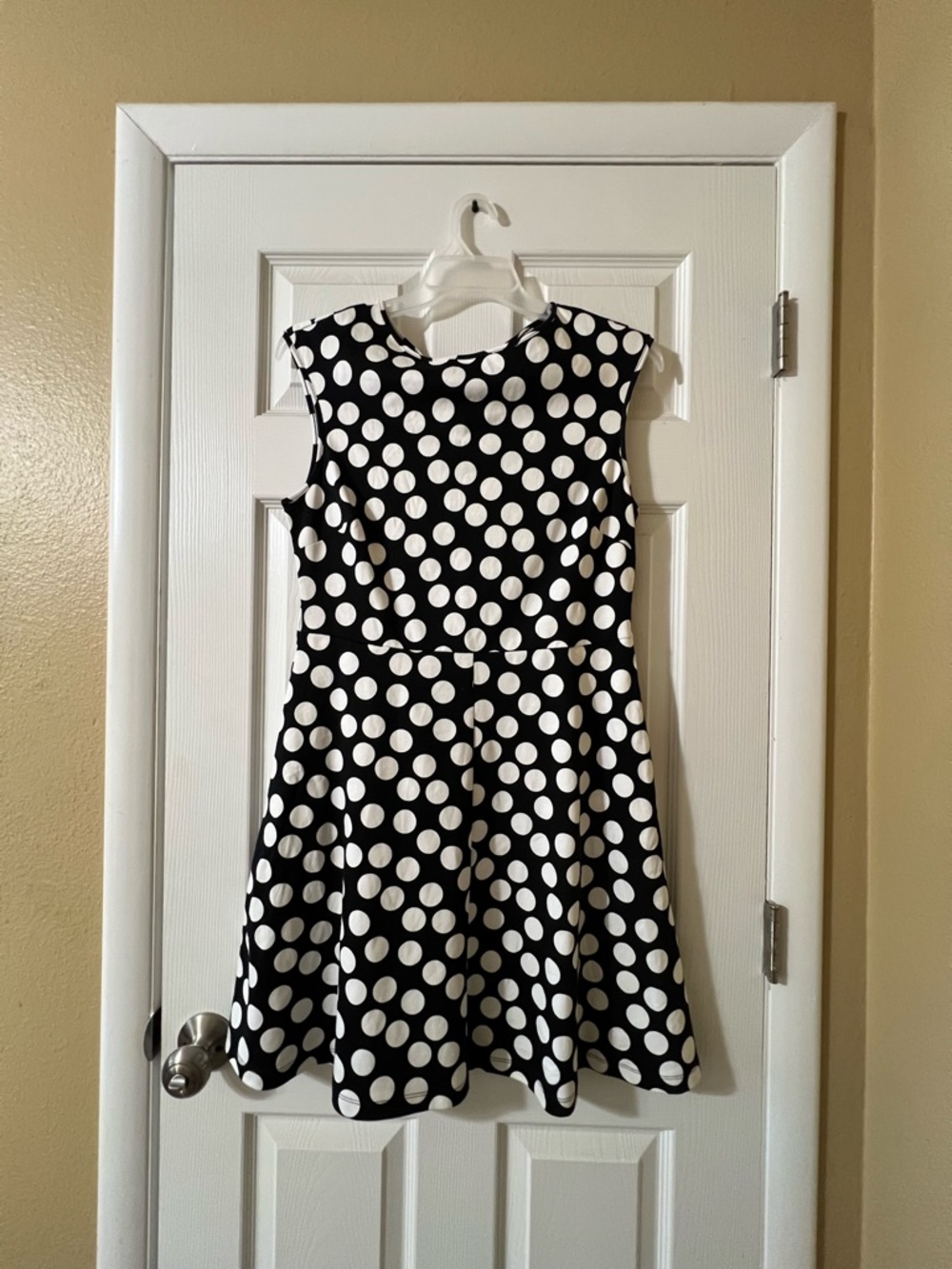 New York & Company Black and White Polka Dot Sleeveless Fit-and-Flare Dress